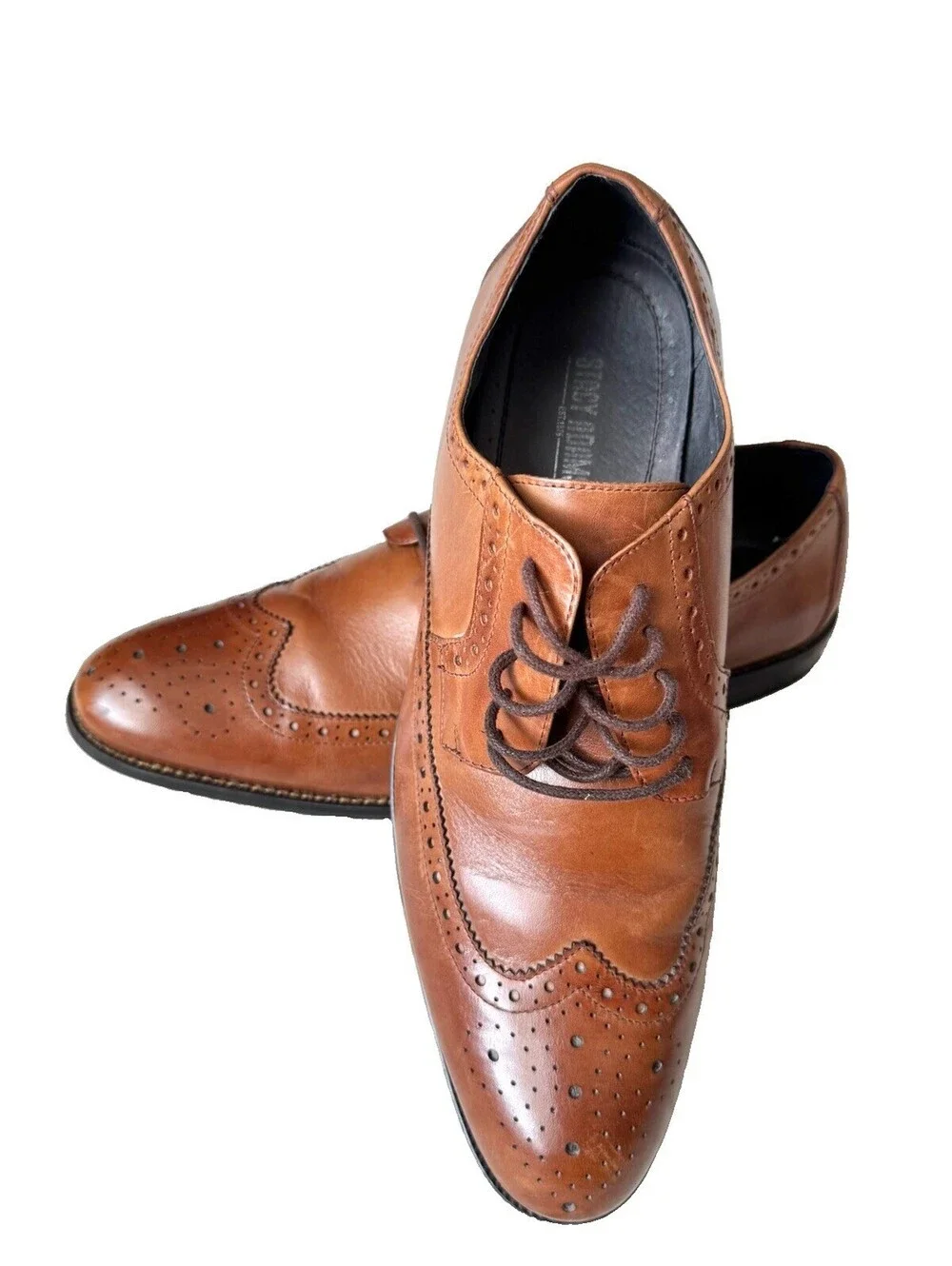 Stacy Adams Cognac Brown Leather Wingtip Oxford Dress Shoes Lace-Up Men Sz 11.5M